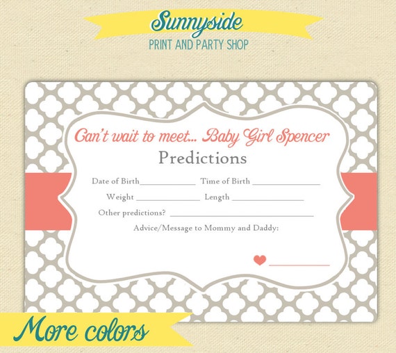 Baby Predictions / Baby Shower Advice Card - Any colors! - Printable ...