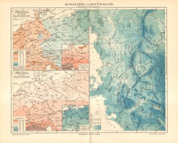 1905 Original Antique Climate Map of Germany