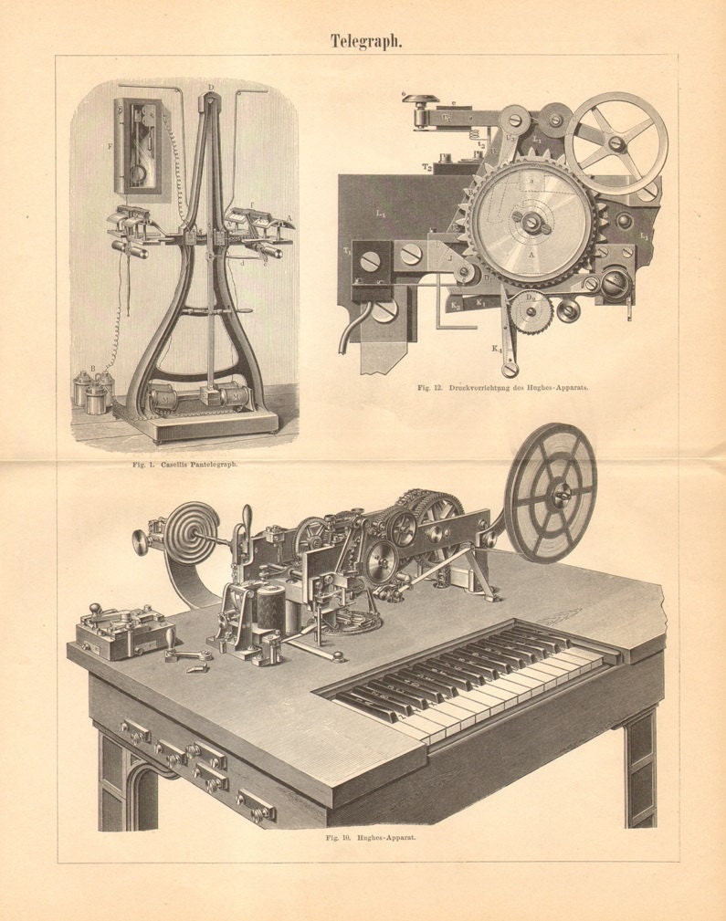 1890 Original Antique Engraving Of Telegraph Equipment