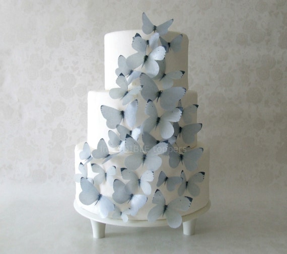 CAKE TOPPER 30 Gray Edible Butterflies Cake Decorations