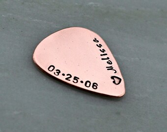 Hand Stamped Guitar Pick - Copper Guitar Pick - Personalized Guitar Pick - Engraved Guitar Pick - Valentines Day Gift for Boyfriend