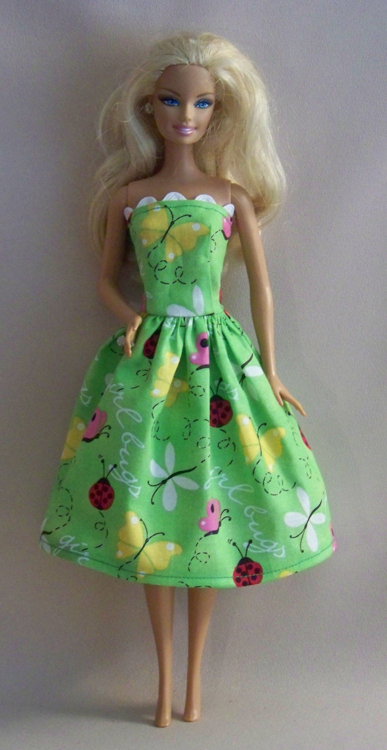 Handmade Barbie Doll ClothesGreen with Ladybugs and