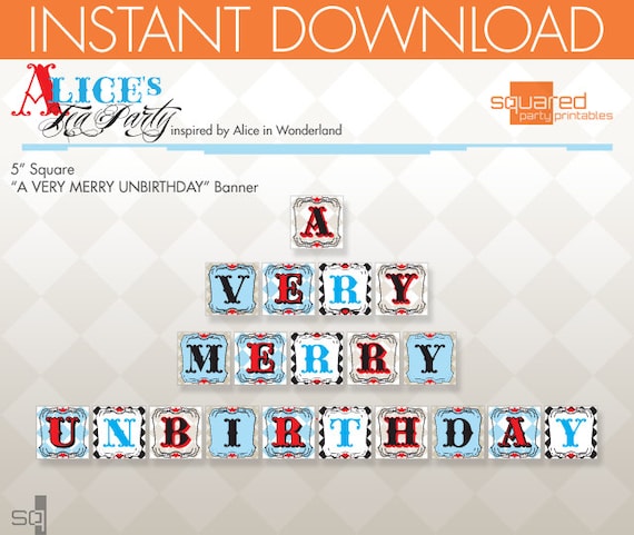 Alice in Wonderland Inspired Vintage Tea Party Printable - UnBirthday Banner Package - DIY Print - Alice's Tea Party - Instant Download Il_570xn
