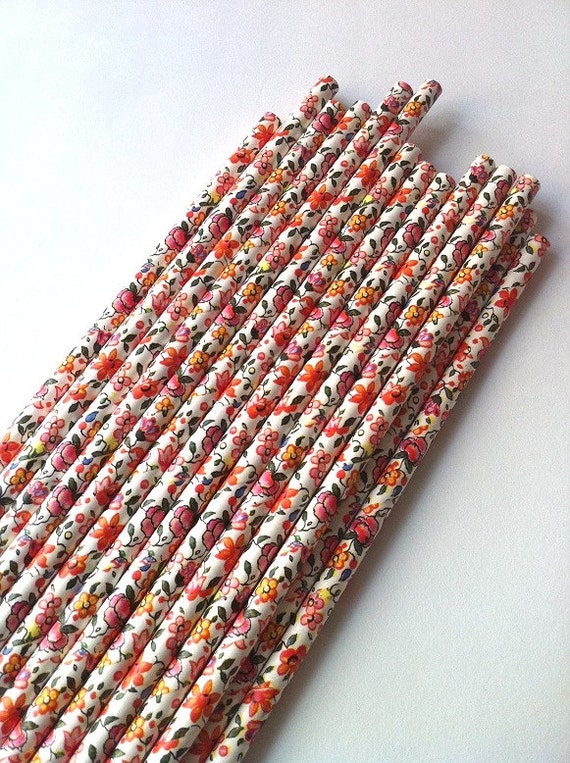25pcs Paper Straws - Flower Pattern (N06)