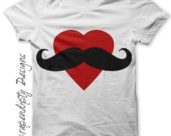 Girls Mustache Iron on Transfer - Heart Iron on Shirt PDF / Moms Mustache Shirt / Kids Valentines Tshirt / Matching Family Shirts Tee IT175