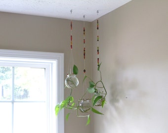 3 Hanging Glass Planters, Mobile Planter, Hanging Terrarium, Air Plant Hanger, Globe Planter, Hanging Globe Planter