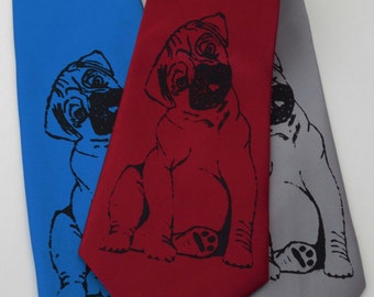 Pug Dog screen printed Necktie Man's Best Friend Tie