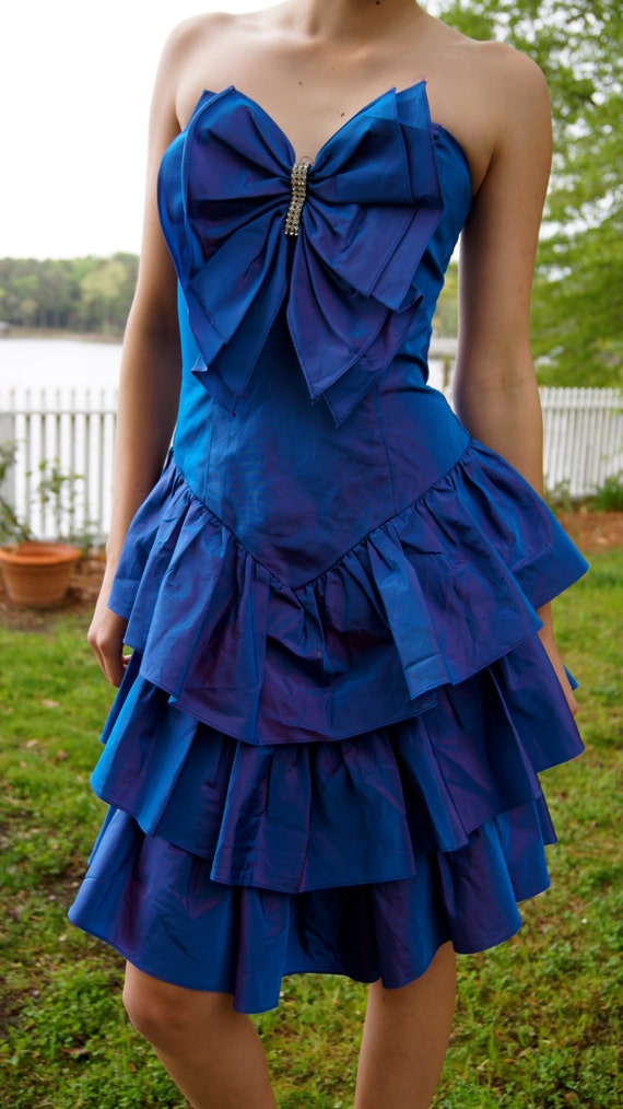1980s Prom Dress with Large bow Puffed skirt by ChippedGREENchair