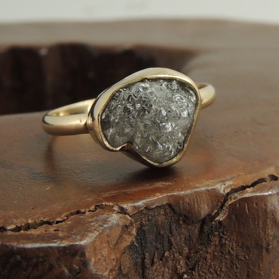 Large Rough Diamond 14k Gold Ring Handmade Engagement Ring