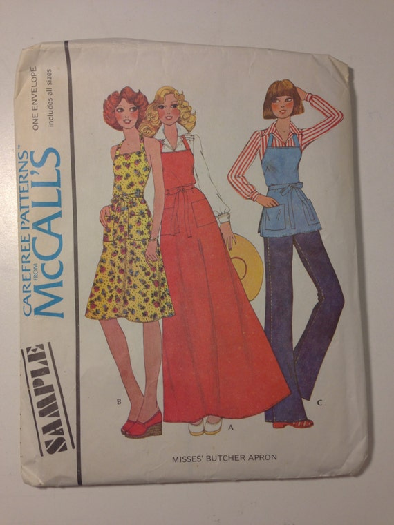 McCalls 70s Sewing Carefree Pattern Uncut Sample Misses Butcher Apron Size 6-20