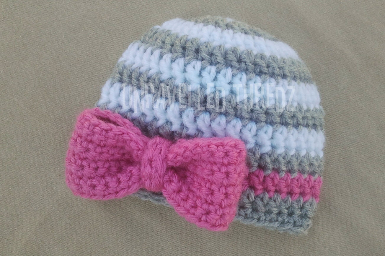 Newborn Hat with Bow Newborn Photo Prop Hat by UnravelledThredz