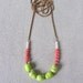 Neon Statement Necklace, Chartreuse & Coral, Solid Brass Chain, Long Necklace