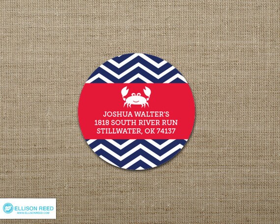 Crab Birthday - Crab Address Label - printable address label - Nautical Birthday - Chevron - First Birthday - Beach Birthday Il_570xn