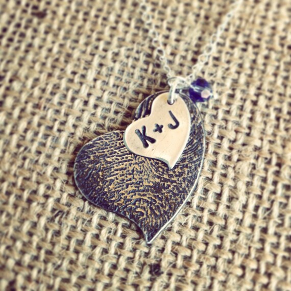 Couple's Fingerprint Necklace Whimsical Heart Sterling
