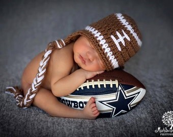 SALE Baby Boy Hat NEWBORN Football Hat CROCHET Knit Baby Boy Football Hat w/ ear flaps