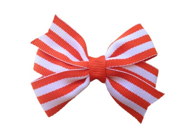 Items similar to Orange and white striped hair bow - orange striped bow ...