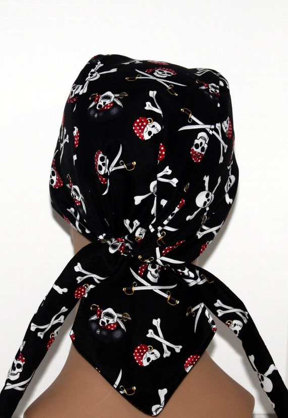 Doo Rag with pocket Pirate Skulls and Crossbones by Uniscrubcaps