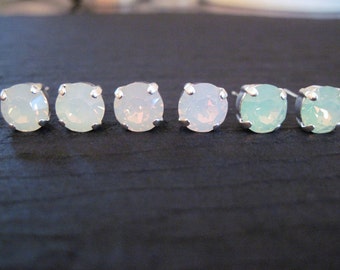 Opal Swarovski Studs/ Opal Earrings /Bridesmaid Earrings/ Pink Opal Earrings/Green Opal Studs/Swarovski Earrings/ White Opal
