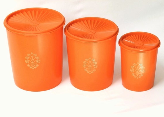 Vintage Orange Tupperware Canister Set 3 by ModLoungeVintage