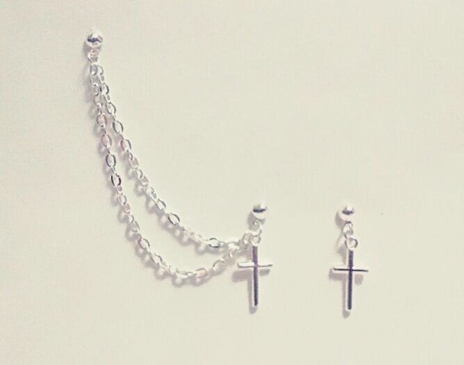 Small Cross Cartilage Chain Earrings
