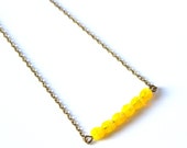 Beaded Bar Necklace: Yellow Jewelry, Simple Necklace, Chain Necklace, Lemon, Glass Necklace, Bright Yellow