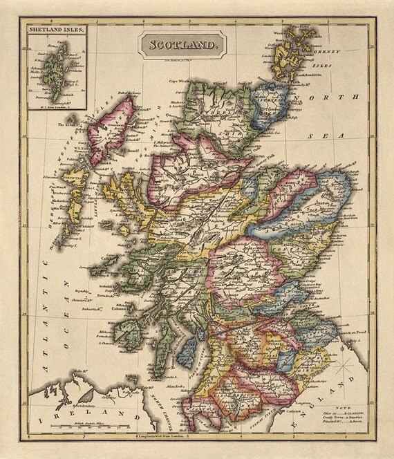 Antique Map of Scotland c1817 by Fielding by BlueMonoclePrints