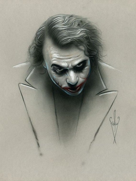 The Joker Pencil  Airbrush  Drawing 12 x 18 Inch Artwork