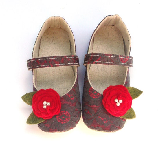 Items similar to Baby Girl Booties, Red Baby Shoes, Wedding Shoes
