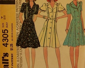 1950's McCall's Fit and Flare Dress Pattern with Tie Collar - Bust 35