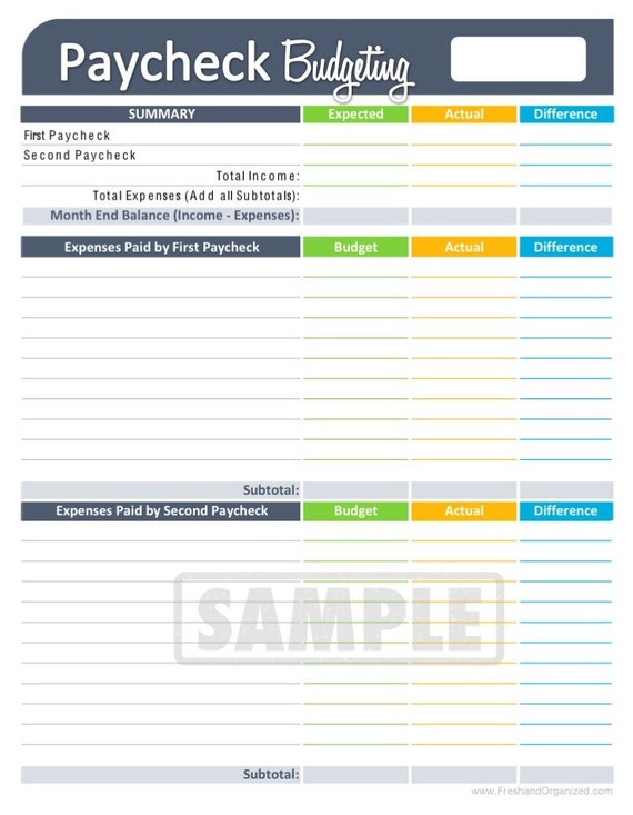 Paycheck Budgeting Worksheet EDITABLE Personal Finance