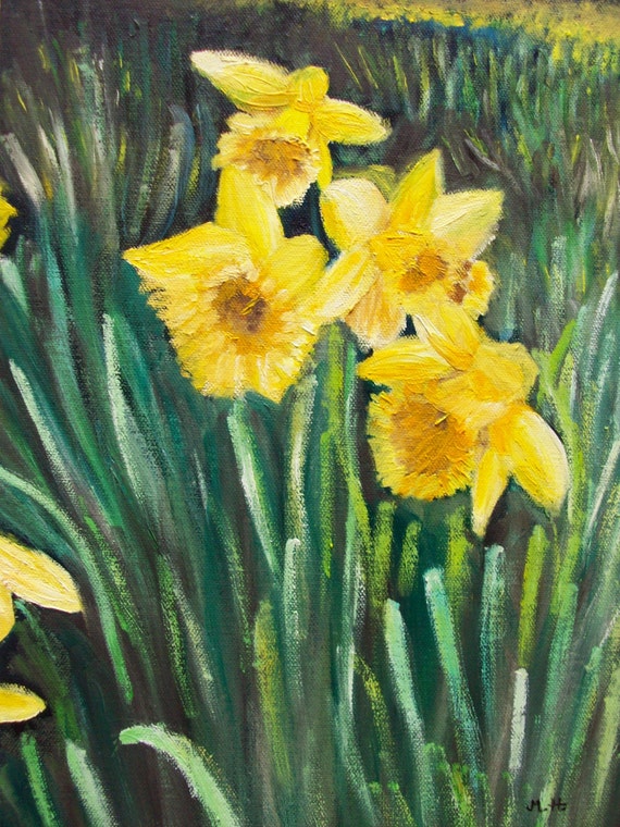 SALE Daffodils art painting original oil painting Daffodils