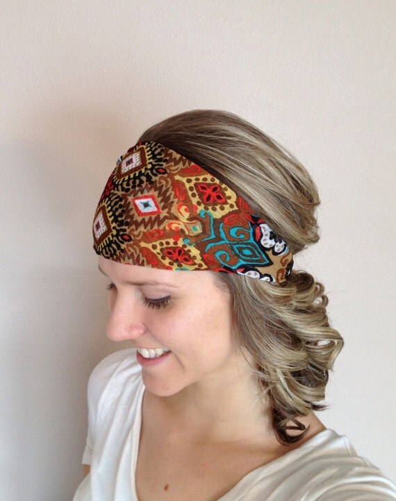 Brown Ethnic Wide Headband Fabric Head band Women's