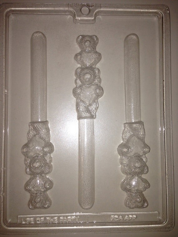V132 Chocolate Valentine's Pretzel Rod Mold Bears w/