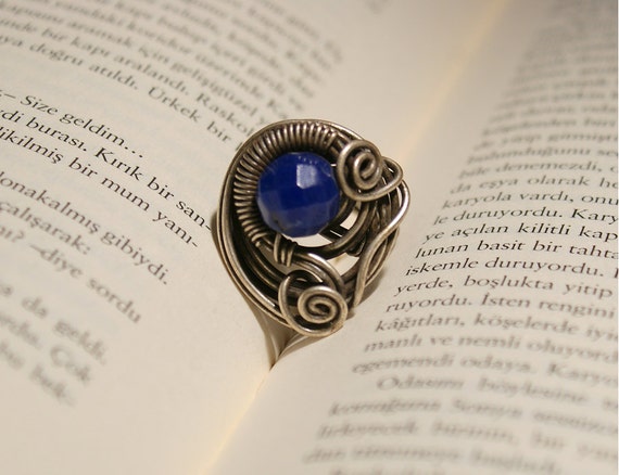 silver wire with navy blue jade stone ring wire wrapped jewelry handmade silver wire jewelry wire wrapped ring handmade