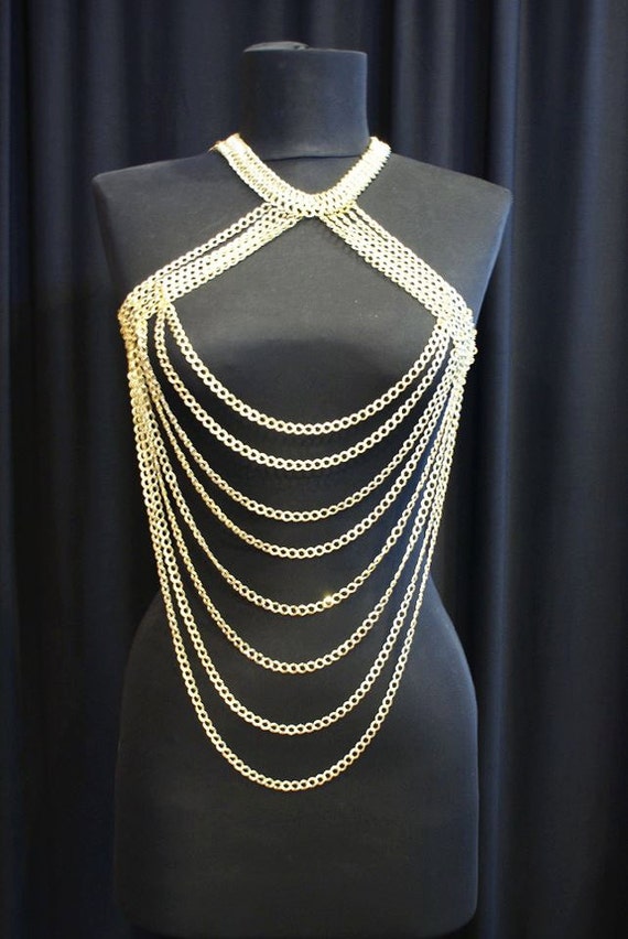 body chain necklace gold harness shoulder necklace by BeyhanAkman