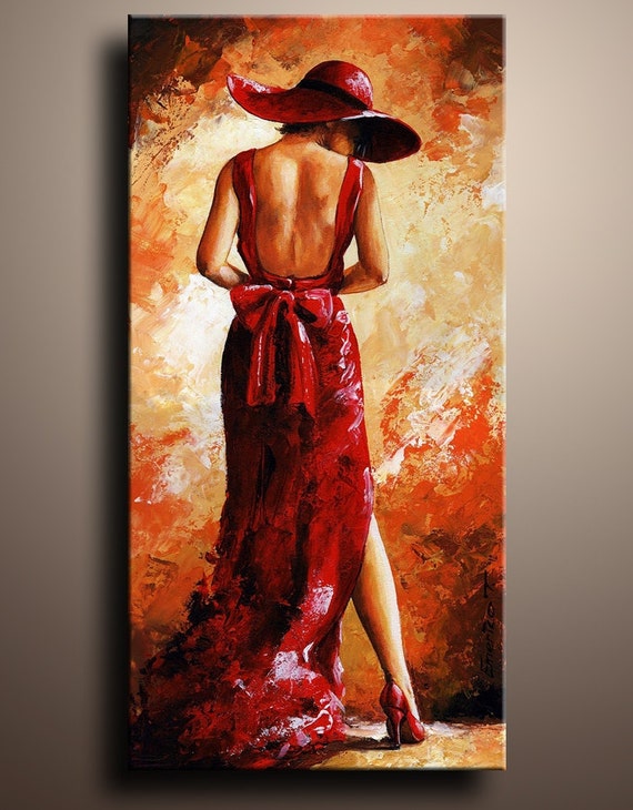 Items similar to Canvas Print of Red Lady Acrylic Painting Wall Decor ...