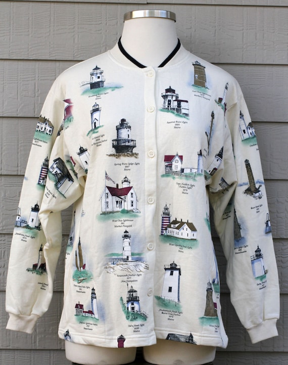 vintage ARTISANS New England lighthouse cardigan sweater