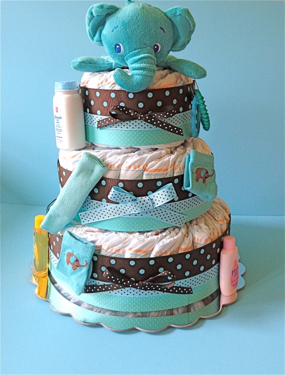 Elephant Diaper Cake 3 tier Diaper Cake Blue Diaper Cake