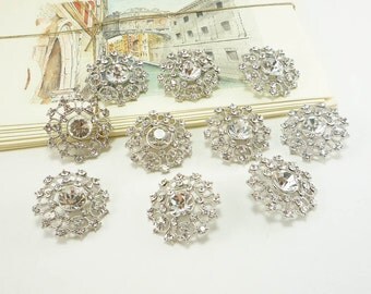 Round Crystal Silver Rhinestone Button - Art Deco (30mm, 10pcs)