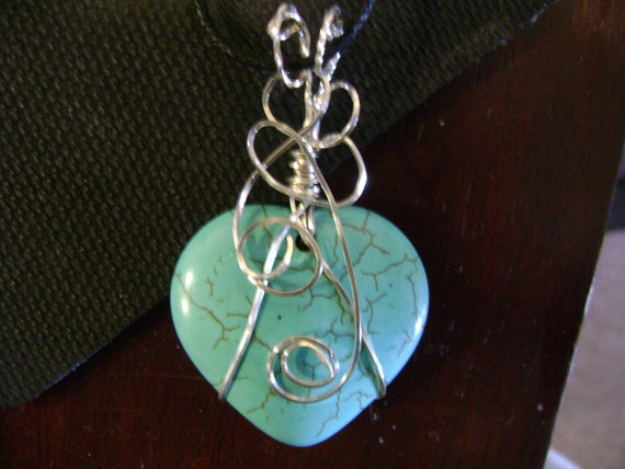 AWESOME TURQUOISE HEART wire wrapped Necklace