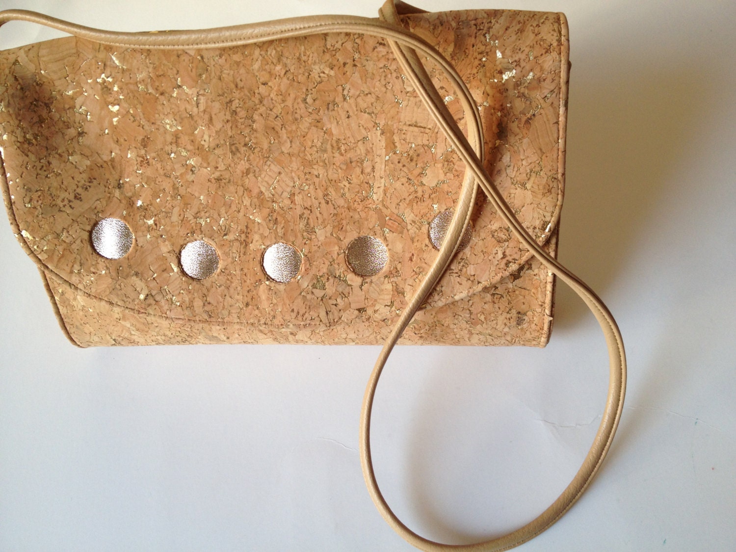 Vintage Faux Natural Cork & Gold Clutch/ Purse