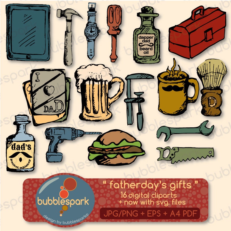 Father's day gifts digital clip arts with tools and