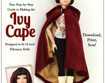 Pixie Faire Melody Valerie Couture Ivy Cape Doll Clothes Pattern for 16 inch Ellowyne Wilde Dolls - PDF