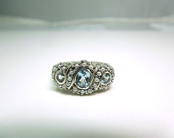 Aquamarine and Seed Pearl in Sterling Silver