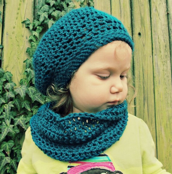 Matching Crochet Infinity Scarf and Slouchy Hat or Beanie Set