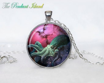 NEBULA OCTOPUS Pendant Nebula Octopus Necklace Galaxy necklace Space pendant Jewelry Necklace for him Art Gifts for Her