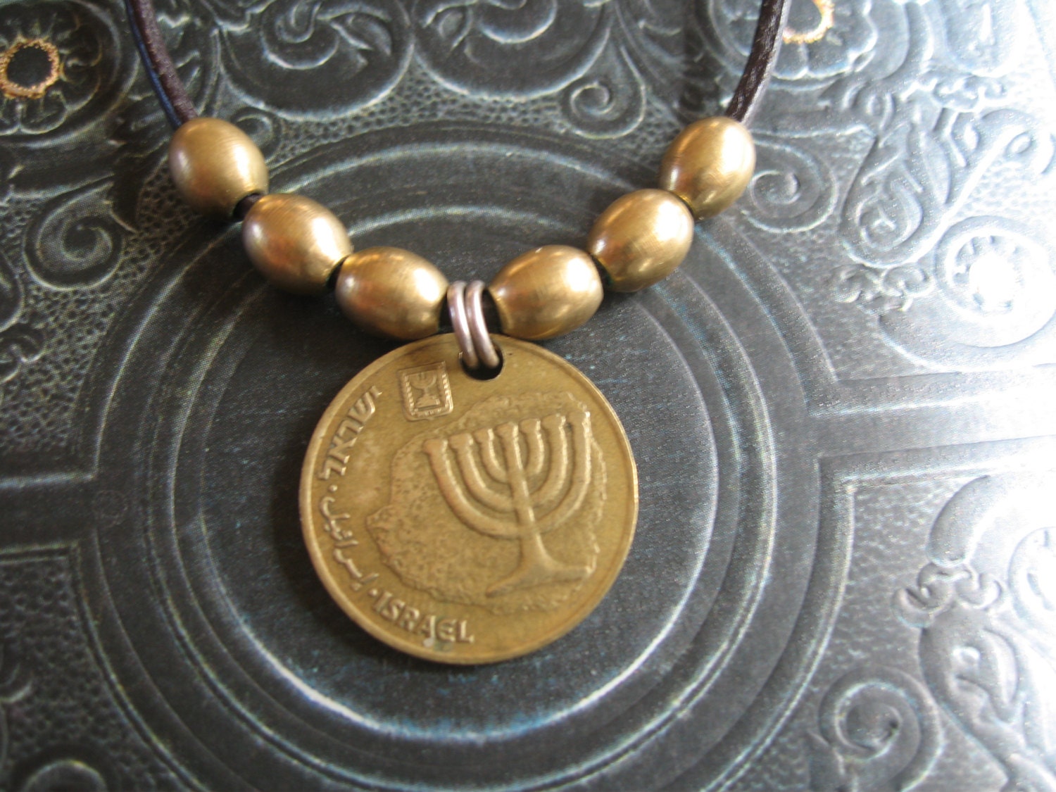 Coin Jewelry Jewish Menorah Coin Necklace Israel Coin