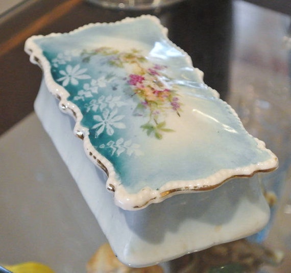 RS Prussia Match Box With Lid Art Nouveau Antique Circa Early 1900s Victorian Era German Porcelain Flowers Hard to Find Smoking Collectible