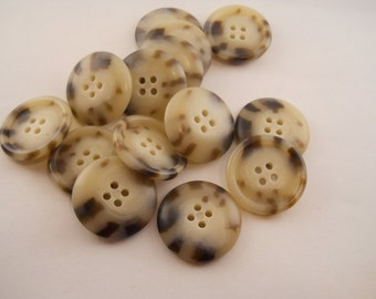 14 Large coat buttons, tan and brown, 4-holed, 1 1/8 inch.