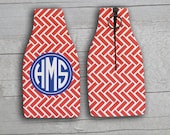 12oz Bottle Zippered Koozie- Zig Zag Print Design Personalized Monogram